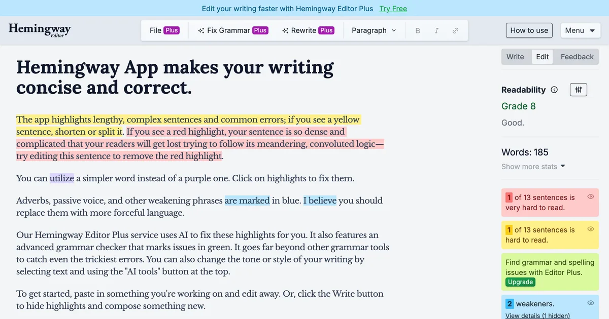 Hemingway Editor interface