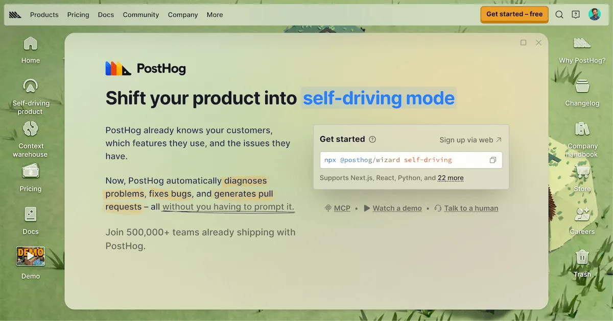 PostHog interface